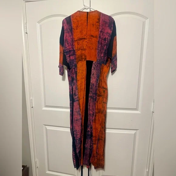 NEW Osei Duro Letsa Rayon Wrap Dress Carmine Red Black Pink Multi Color Size L - Picture 8 of 10